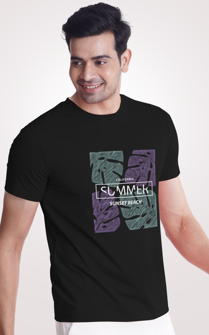 Summer Sunset Half Sleeves Black T-Shirt