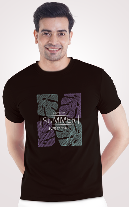 Summer Sunset Half Sleeves Black T-Shirt