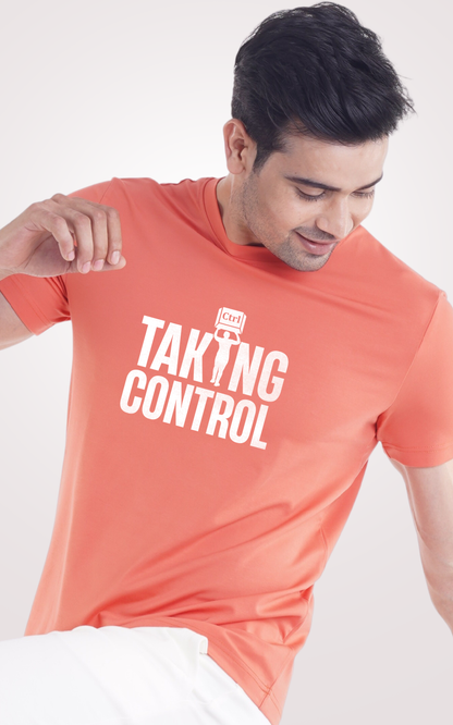 Taking Control Printed Half Sleeves Orange T-Shirt