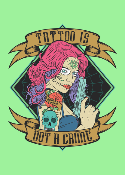 Tatoo is not crime Pista Green Printed Half Sleeve T-Shirt