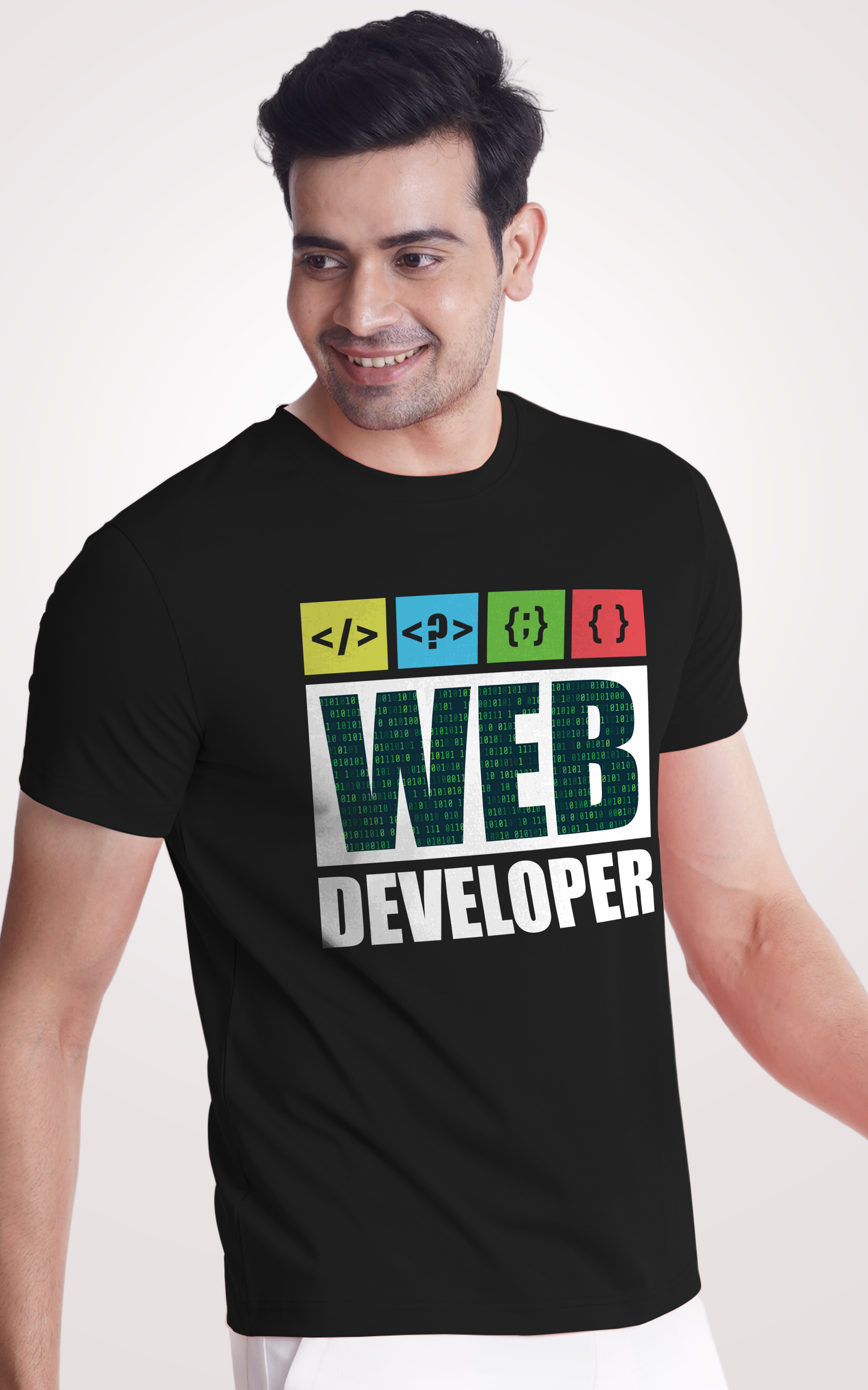 Web Developer Printed Half Sleeves Orange T-Shirt