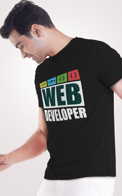 Web Developer Printed Half Sleeves Orange T-Shirt